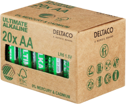Deltaco Ultimate Alkaline Batterier - 20-pack AA