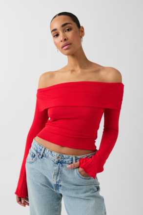 Gina Tricot - Off shoulder top - offshouldertopper - Red - XS - Female