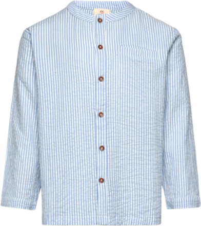 Seersucker Shirt W. Placket Tops Shirts Long-sleeved Shirts Blue Copenhagen Colors