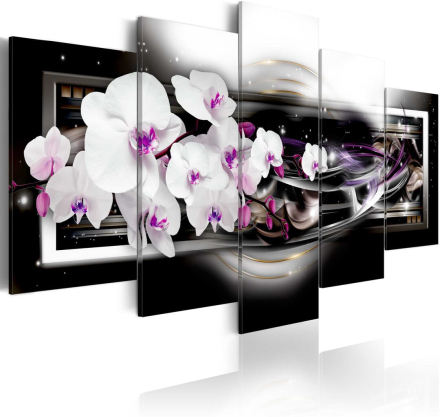 Billede - Orchids on a black background - 100 x 50 cm