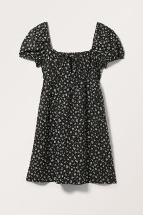 Puffy Short Sleeve Mini Dress - Black