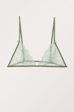 Lace Contrasting Triangle Bra - Green