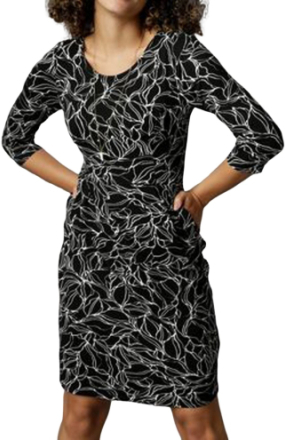 Aniston SELECTED Damen Mini-Kleid mit abstraktem Allover-Print Langarm-Kleid Schwarz/Weiß