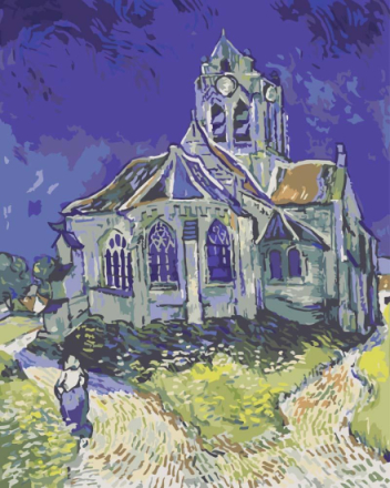 Malen nach Zahlen - Die Kirche von Auvers - Vincent van Gogh, mit Rahmen
