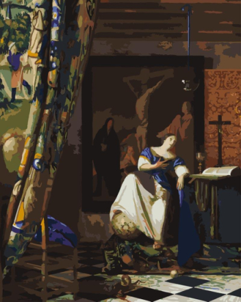 Malen nach Zahlen - Allegorie des katholischen Glaubens - Johannes Vermeer, mit Rahmen