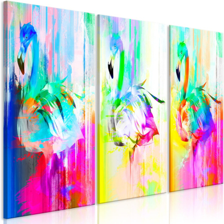 Billede - Colourful Flamingos (3 Dele) - 90 x 60 cm