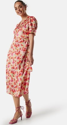 VILA Naria S/S Wrap Midi Dress Poppy Red AOP:Poppy 36