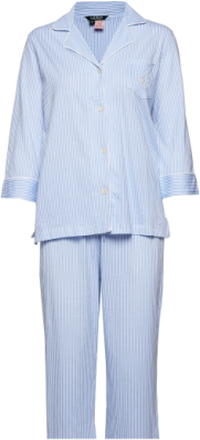 Lrl Heritage 3/4 Sl Classic Notch Pj Set Pyjamas Nattøj Blue Lauren Ralph Lauren Homewear