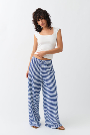 Gina Tricot - Striped soft trousers - Vide bukser - Blue - XS - Female