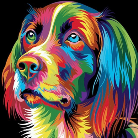 Hund im Profil, Abstrakt - Malen nach Zahlen, 75x60cm / Ohne Rahmen / 24 Farben (Einfach)
