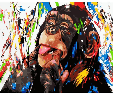 Affe streckt Zunge raus – Malen nach Zahlen, 60x50cm / Mit Keilrahmen / 24 Farben (Einfach)