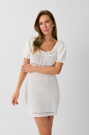 Gina Tricot - Crochet knitted dress - neulemekot - White - XL - Female