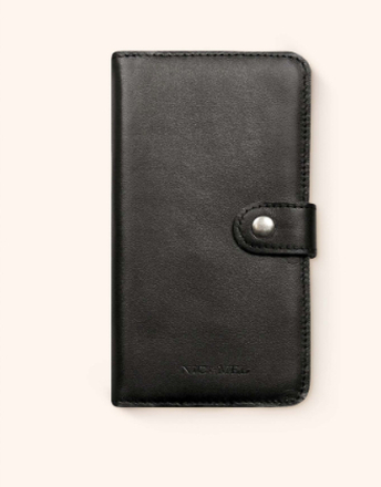 Plånboksfodral Andrew i svart läder till iPhone IPhone 15 Pro Cognac