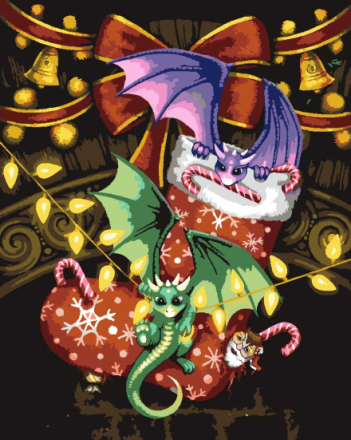Malen nach Zahlen - Christmas Dragons - by Sarah Richter, mit Rahmen
