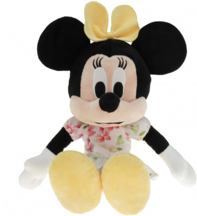 Pluche Minnie Mouse knuffel 30 cm geel met bloemen jurkje