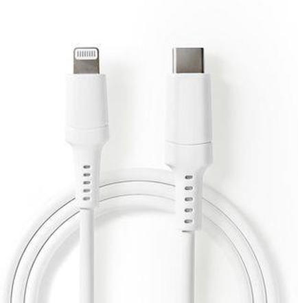 Nedis Lightning Kabel | USB 2.0 | Apple Lightning, 8-stifts | USB-C- Hane | 480 Mbps | Nickelplaterad | 2.00 m | Rund | PVC | Vit | Låda