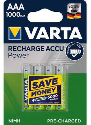 Varta: Laddningsbart batteri AAA 1000 mAh 4-pack