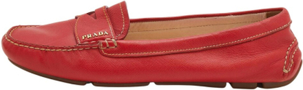 Prada Red Leather Penny Slip on Loafers