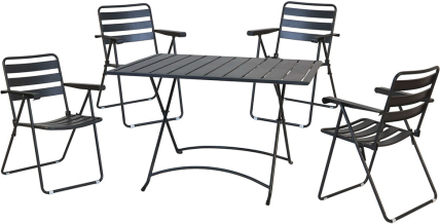 Set tavolo con 4 sedie pieghevoli da giaridino acciaio salotto da esterno Mery