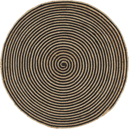vidaXL Håndlaget juteteppe med spiral-design svart 120 cm