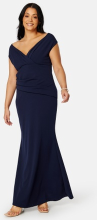 Goddiva Curve Bardot Pleat Maxi Dress Navy 46 (UK18)