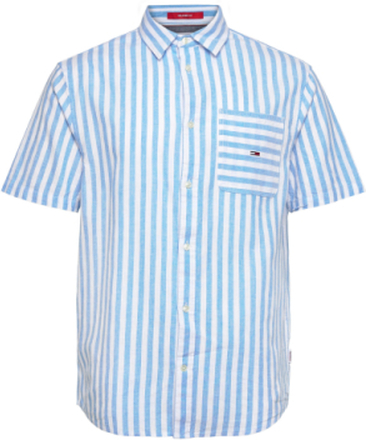 Tjm Rlx Ss Stripe Linen Shirt Tops Shirts Short-sleeved Blue Tommy Jeans