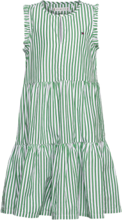 Striped Ruffle Dress Slvss Dresses & Skirts Dresses Casual Dresses Sleeveless Casual Dresses Grønn Tommy Hilfiger*Betinget Tilbud