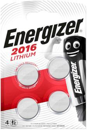 Energizer Lithium knappcellsbatteri CR2016 | 3.2 V DC | 90 mAh | 4-Blister | Silver