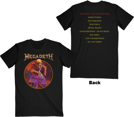 Megadeth: Unisex T-Shirt/Peace Sells¿ Track list (Back Print) (Medium)