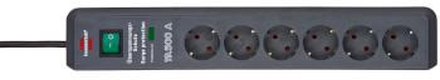 Brennenstuhl Secure-Tec uttagslist 6-vägs med överspänningsskydd (uttagslist med 2m kabel och strömbrytare, Konstruerad i Tyskland) grå