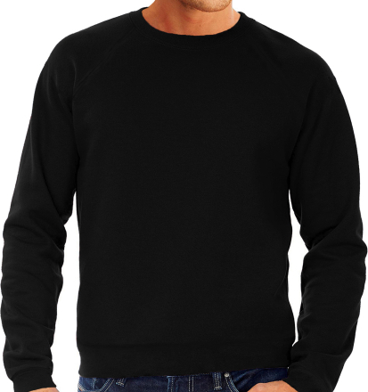 Zwarte sweater / sweatshirt trui met raglan mouwen en ronde hals voor heren