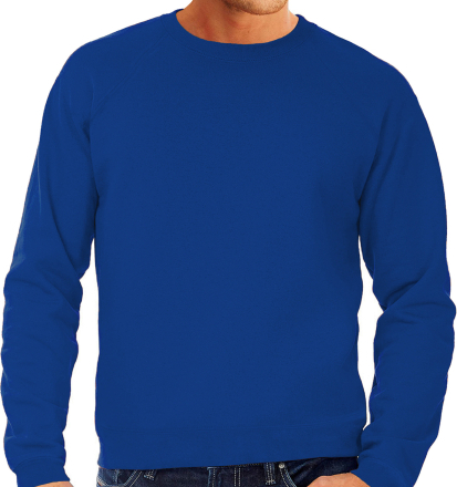Blauwe sweater / sweatshirt trui met raglan mouwen en ronde hals voor heren