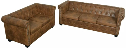 Chesterfield sæt med 2-personers sofa og 3-personers sofa brun