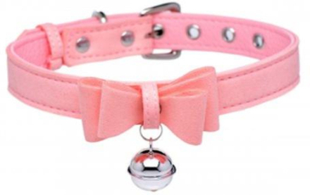 Golden Kitty Collar With Cat Bell - Pink