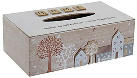 Lommetørklæde eller tørklæde kasse DKD Home Decor Træ MDF Middelhavet Huse (25 x 14 x 8,5 cm)
