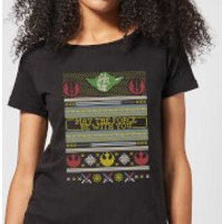 Star Wars May The force Be with You Pattern Women's Christmas T-Shirt - Black - M