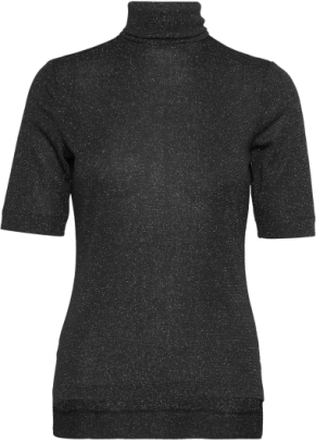 Roll Neck T-Shirt With Glitter Effect T-shirts & Tops Short-sleeved Svart Esprit Collection*Betinget Tilbud