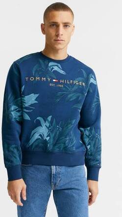 Tommy Hilfiger Sweatshirt Palm Floral Tommy Logo Crewneck Blå