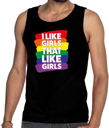 I like girls that like girls gay pride tanktop zwart heren