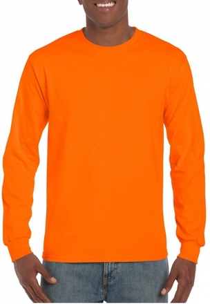 Heren t-shirt lange mouw fluor oranje