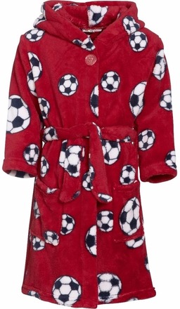 Rode badjas/ochtendjas met voetbal print voor kinderen.