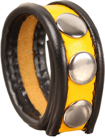The Red Leather Cockring 3-snaps Black-Yellow Penisring