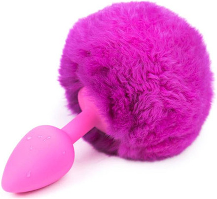 Purple Faux Fur Rabbit Tail With Silicone Plug S Analplug med hale