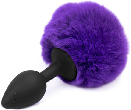 Purple Faux Fur Rabbit Tail With Silicone Plug S Analplug med hale