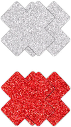 Pretty Pasties Glitter Cross Red Silver 2 Pair Nipple covers