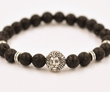 Armband "Buddha -Lion" -Svart Lava/Silver