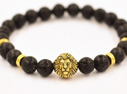Armband "Buddha -Lion" -Svart Lava/Guld