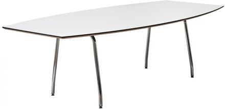 Konferensbord Line, 240 x 120 cm, Vit bordsskiva med svart ABS kantlist, Vitt stativ