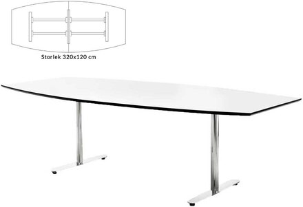 Stand by, 320 x 120 cm, Vit bordsskiva med svart ABS kantlist, Kromat stativ