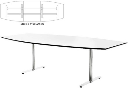 Stand by, 440 x 120 cm, Vit bordsskiva med svart ABS kantlist, Kromat stativ